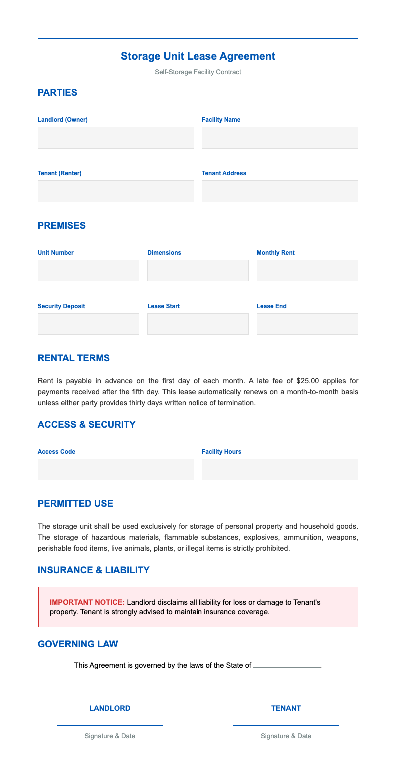 Medical report standard storage unit lease agreement